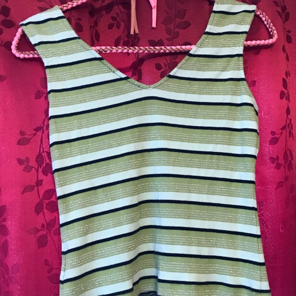 Green white black striped tank 92% cotton - Picture 2 of 5